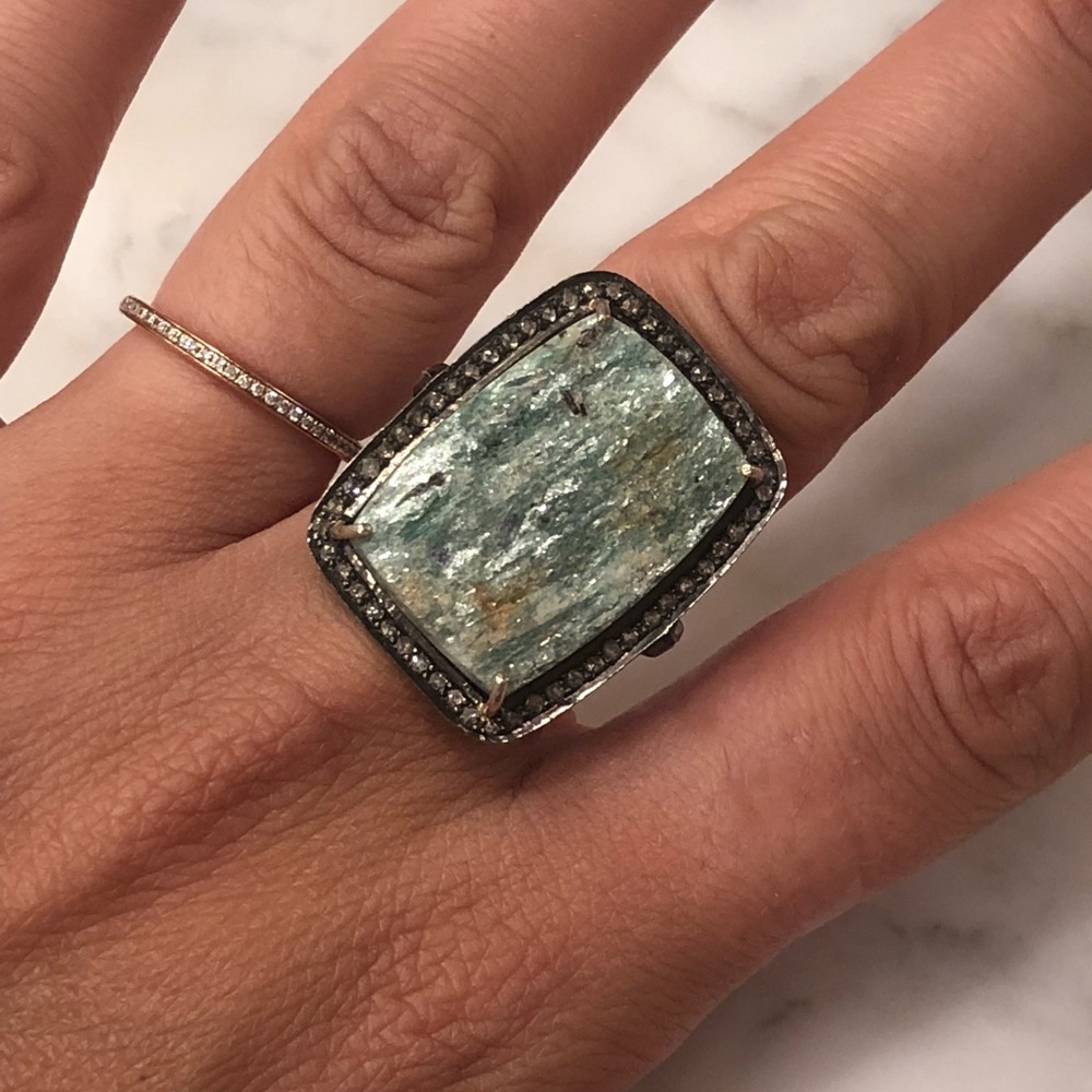 Black diamond green gemstone ring